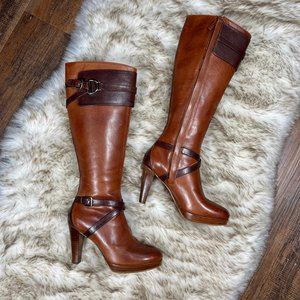 Cole Haan x Nike Air Poppy Bit Chestnut Leather Knee High Riding Boots Size 6B